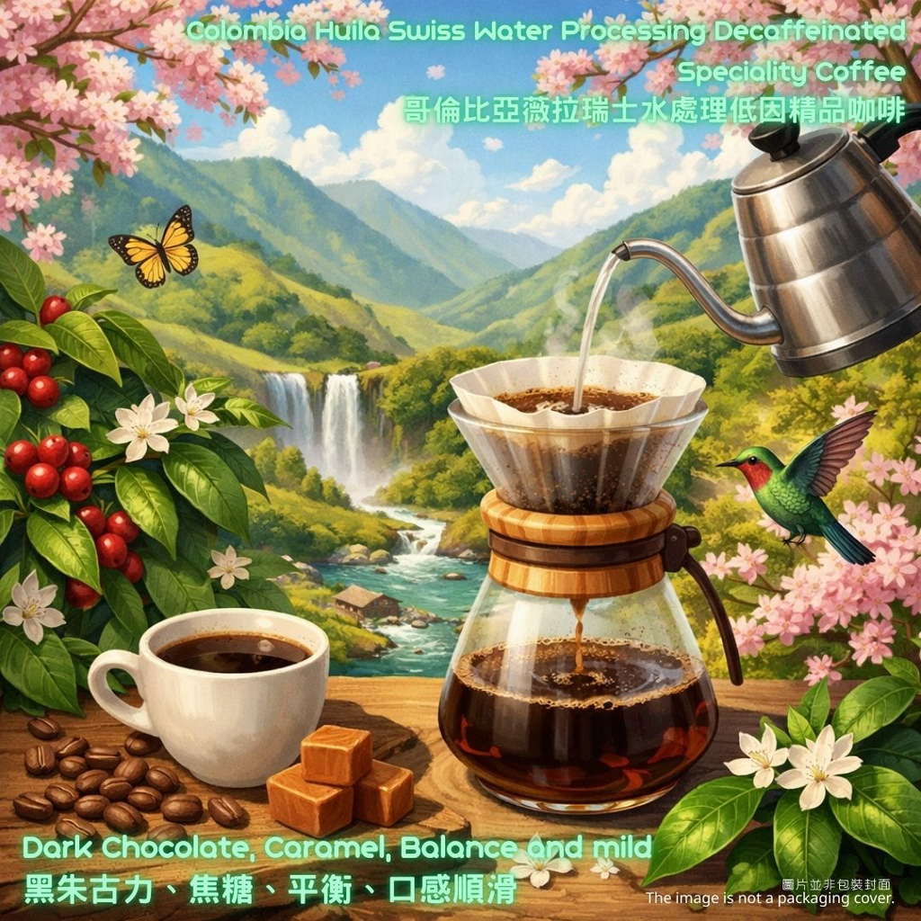 哥倫比亞薇拉瑞士水處理低因精品咖啡 (咖啡豆(100克))