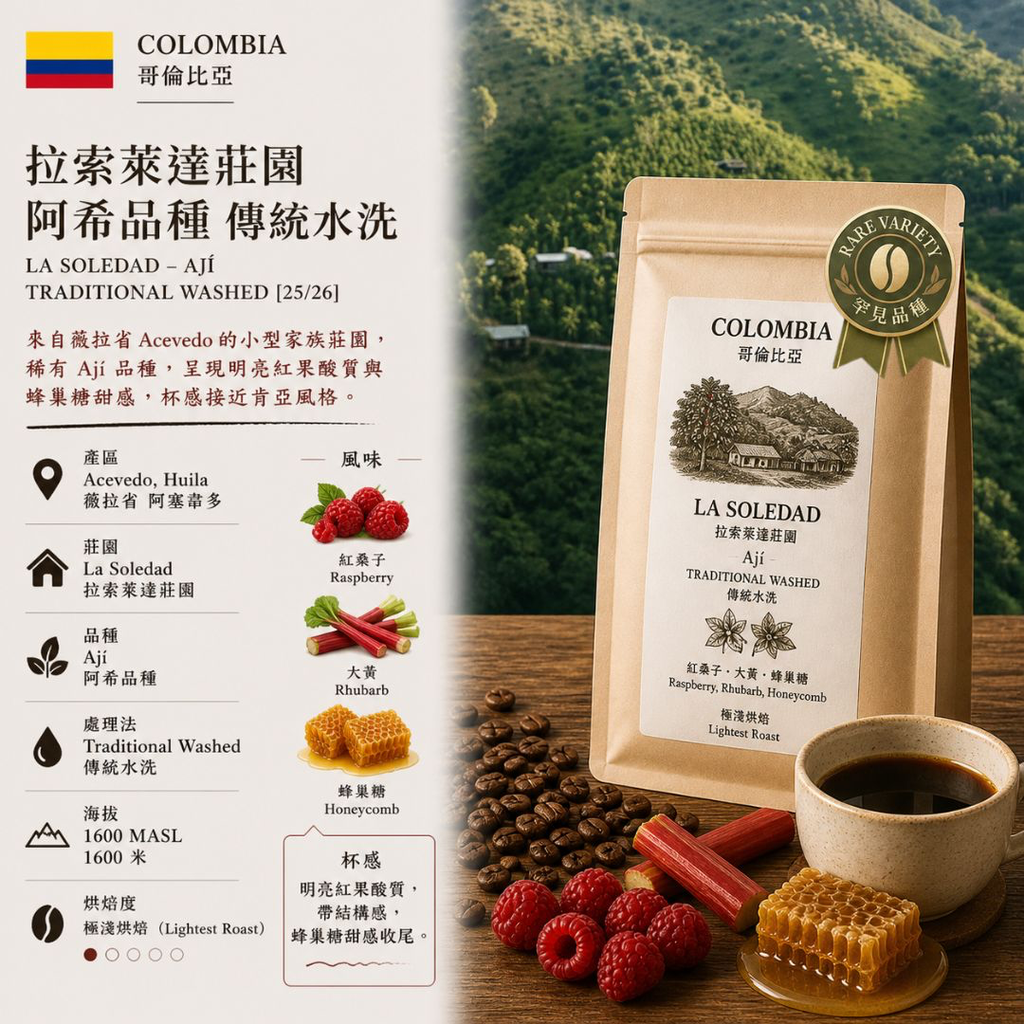 Colombia Huila La Soledad Ají Traditional Washed  (Coffee Beans(100g))