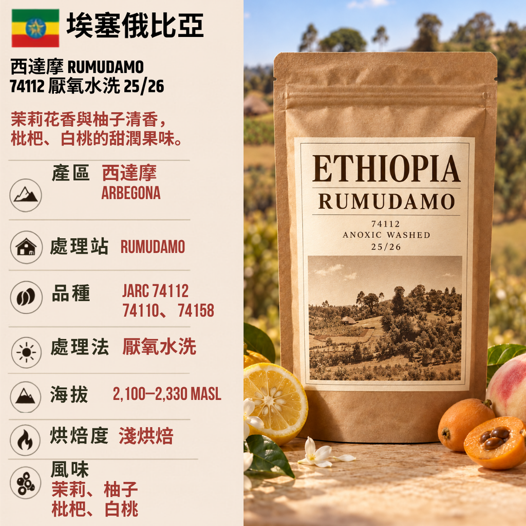 Ethiopia Sidama Rumudamo 74112 Anoxic Washed 25/26 (Coffee Beans(100g))